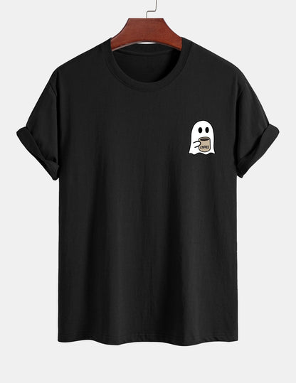 Regular Fit Cotton T-Shirt with Ghost Coffee Print