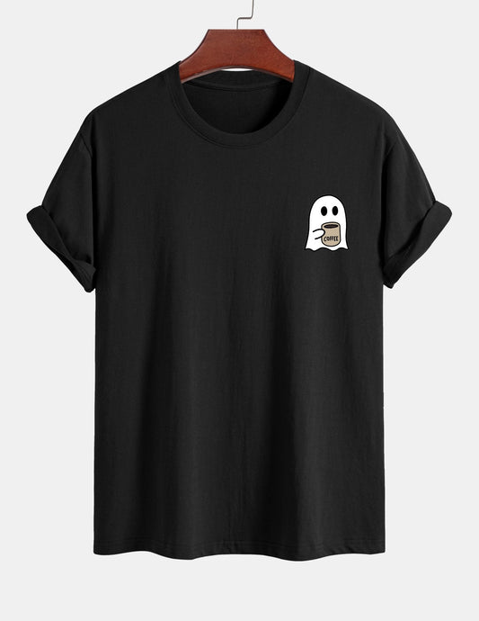 Regular Fit Cotton T-Shirt with Ghost Coffee Print