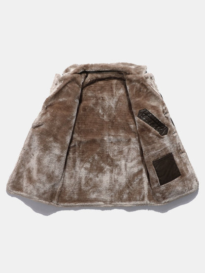 Lange Kunstfell gefütterte PU-Lederjacke