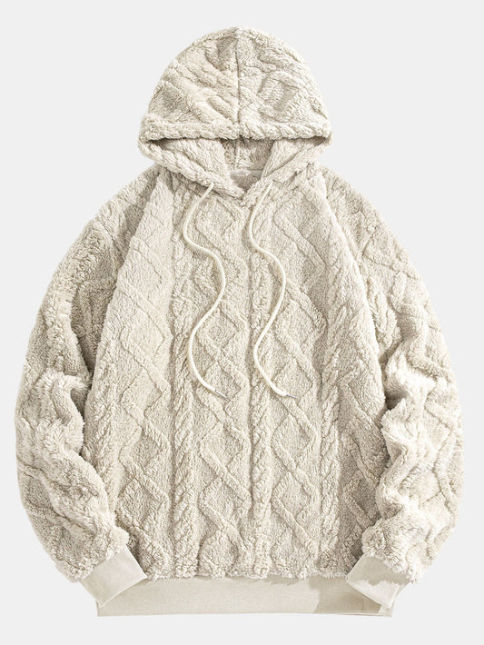 Geometric Jacquard Teddy Fleece Hoodie