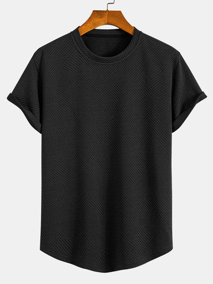 Short Sleeve Striped Jacquard Bow Hem T-Shirt