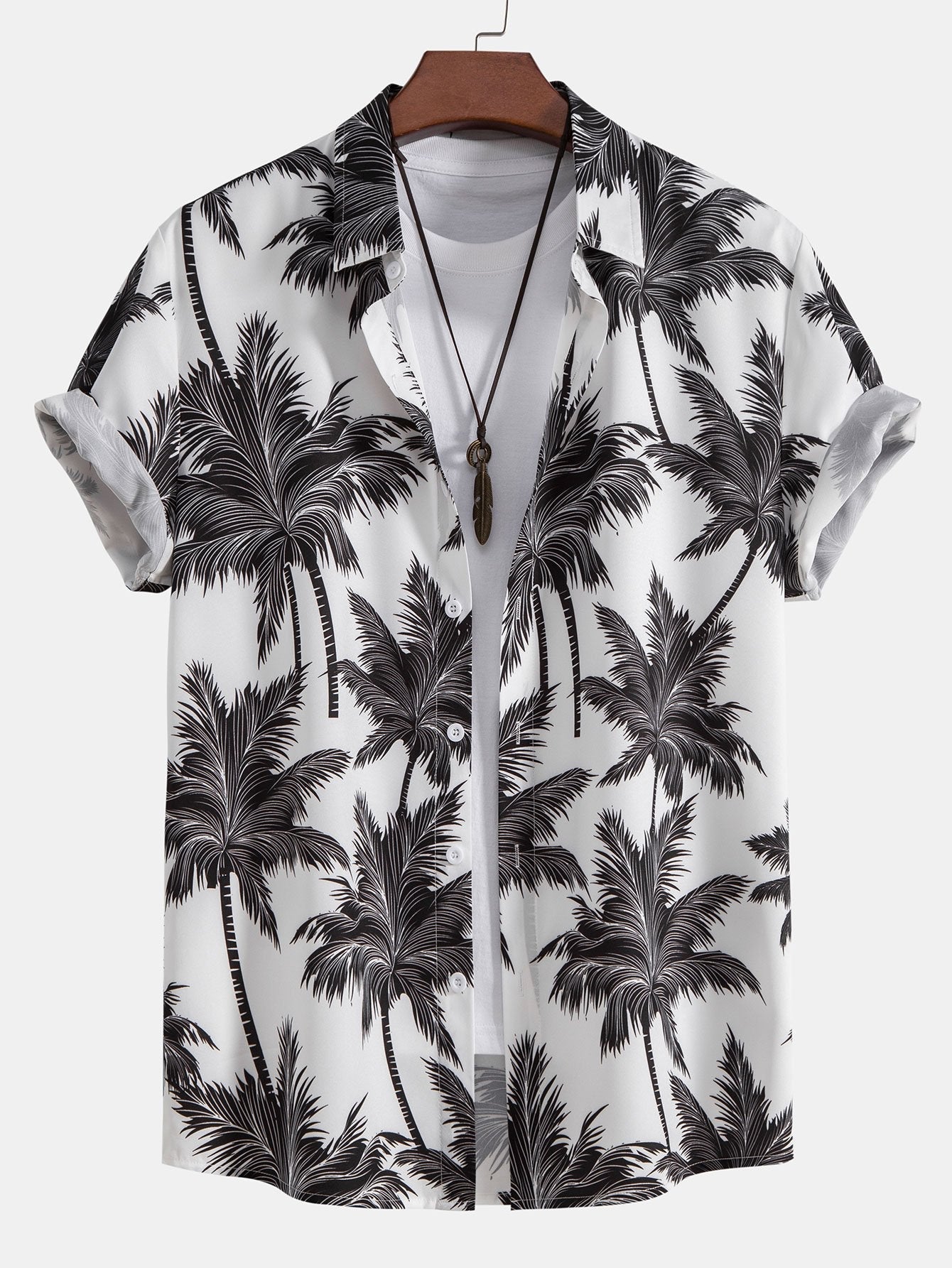 Button-Up Shirt with Palm Tree Print & Swim Shorts