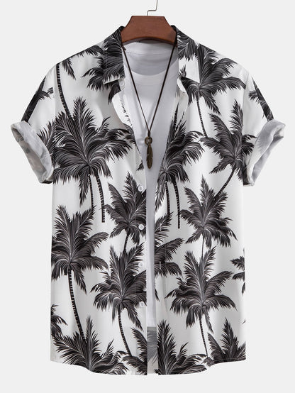 Button-Up Shirt with Palm Tree Print & Swim Shorts