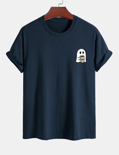 Regular Fit Cotton T-Shirt with Ghost Coffee Print