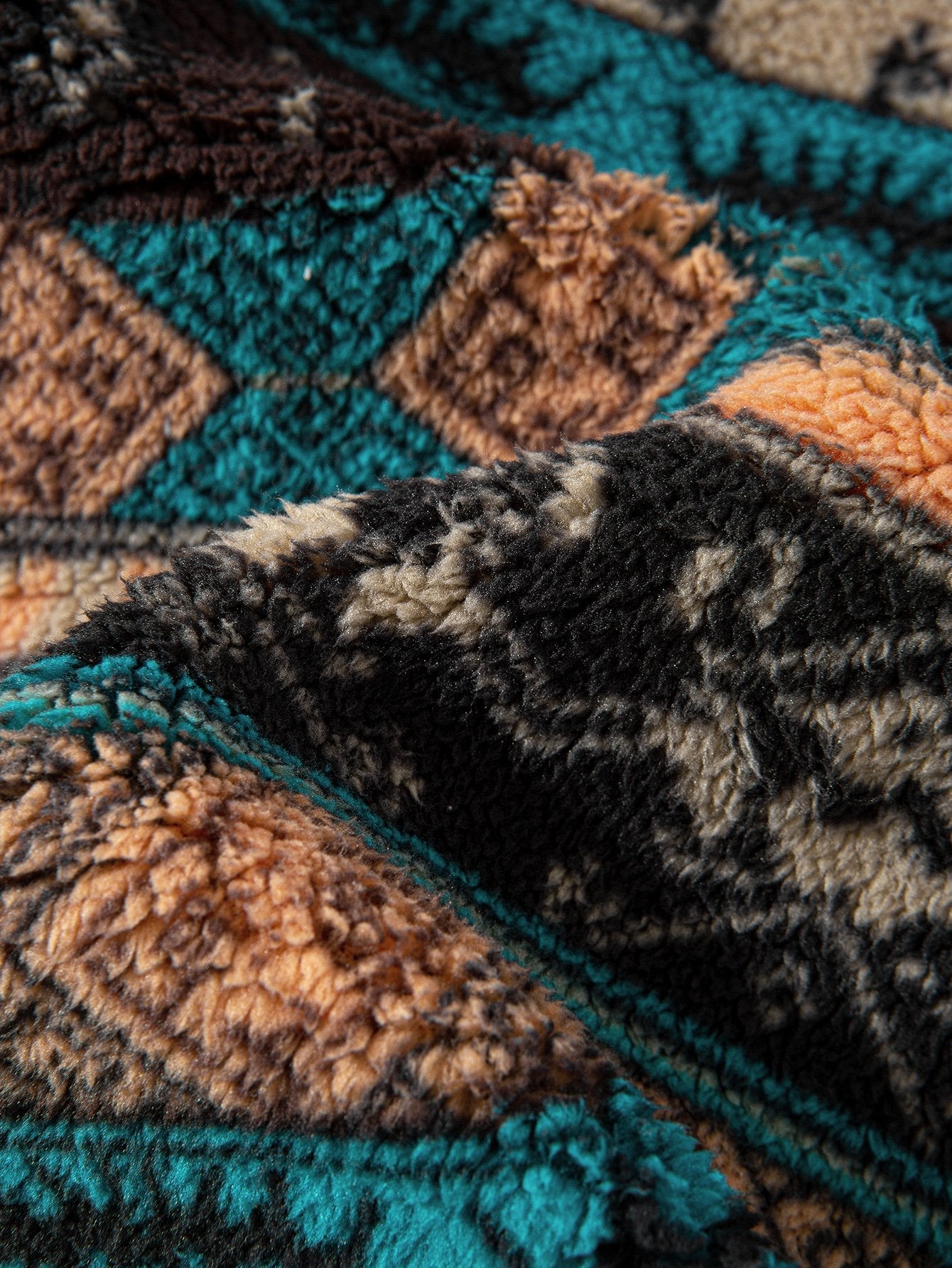 Ethnic Print Teddy Fleece Coat