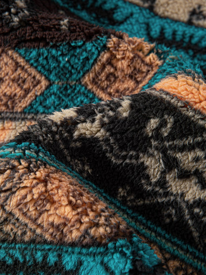 Ethnic Print Teddy Fleece Coat