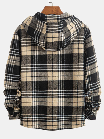 Teddygefütterte Flanell-Karo-Hemdjacke mit Kapuze