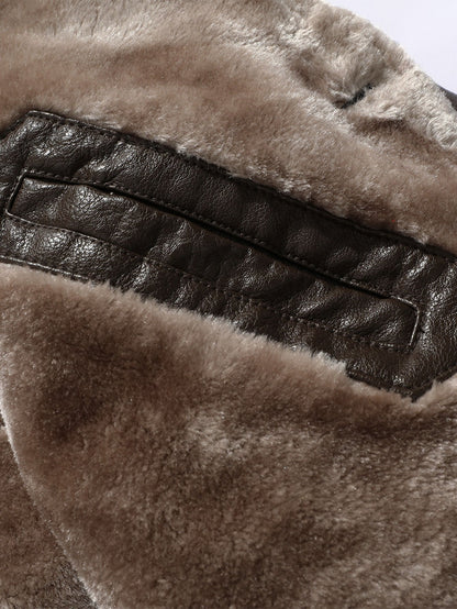 Lange Kunstfell gefütterte PU-Lederjacke