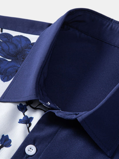 Blumenmuster-Patchwork-Hemd mit Knopfdetails