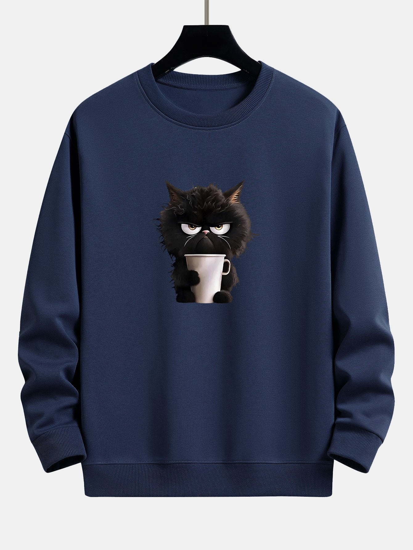 Relaxed Fit Sweatshirt mit Druck einer trinkenden schwarzen Katze