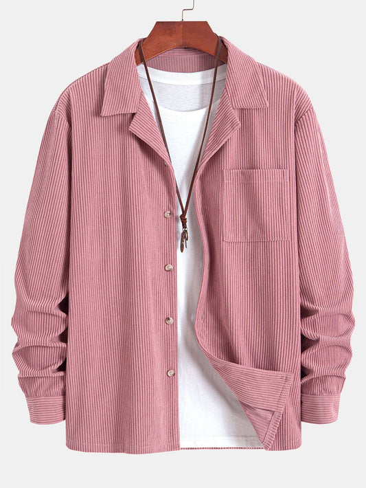 "Langarm-Cordhemd mit kubanischem Kragen" could be rewritten as "Kubanisch gekragenes Langarm-Cordhemd".