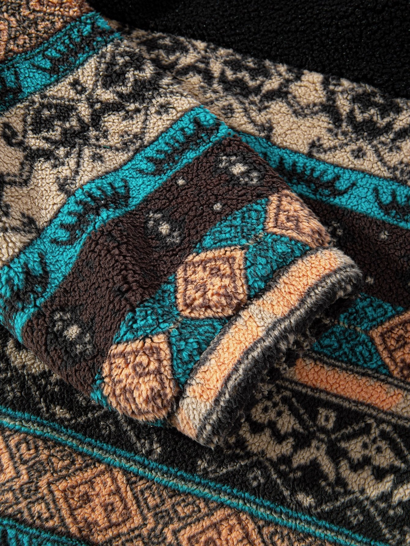 Ethnic Print Teddy Fleece Coat