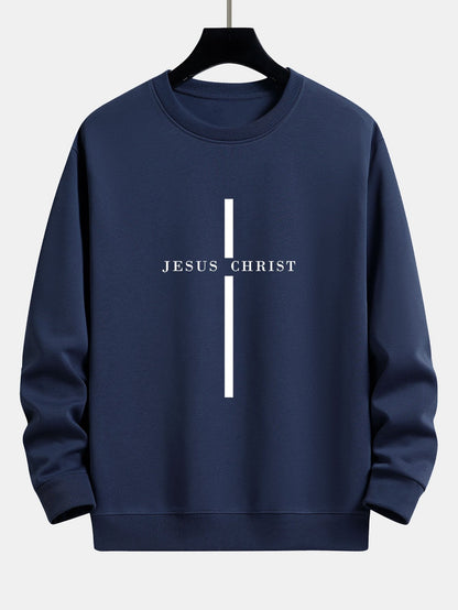 Relaxed Fit Sweatshirt mit Jesus Christus Streifenmuster