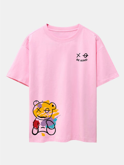 Graffiti Bear Print Oversized Drop Shoulder T-Shirt
