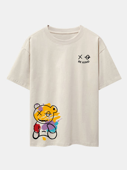 Graffiti Bear Print Oversized Drop Shoulder T-Shirt