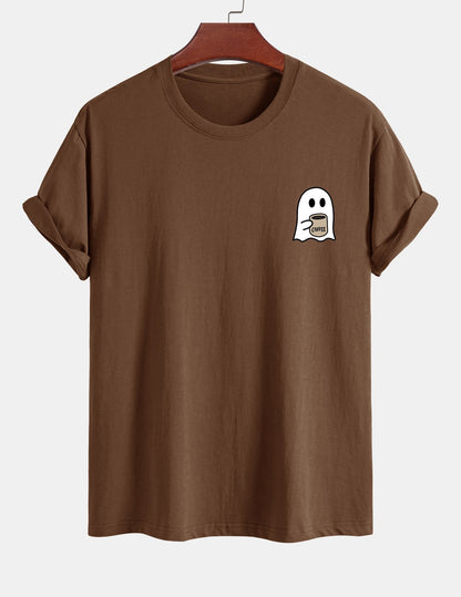 Regular Fit Cotton T-Shirt with Ghost Coffee Print