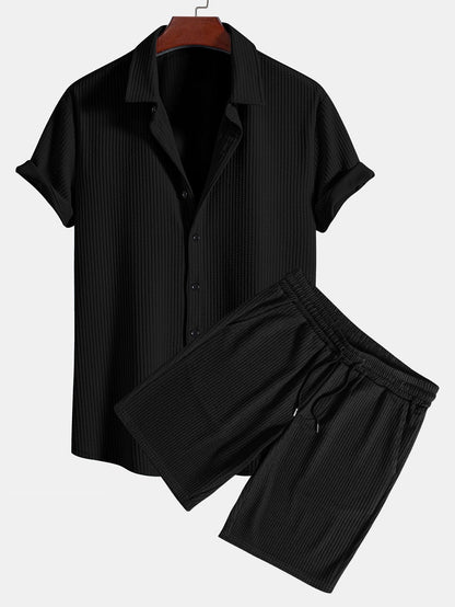 Muscle Fit Rip-Button-Up Shirt & Shorts Set