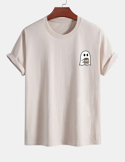 Regular Fit Cotton T-Shirt with Ghost Coffee Print