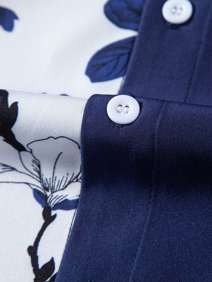 Blumenmuster-Patchwork-Hemd mit Knopfdetails