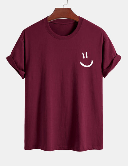 Baumwoll-T-Shirt mit Smiley-Gesicht Druck in regulärer Passform