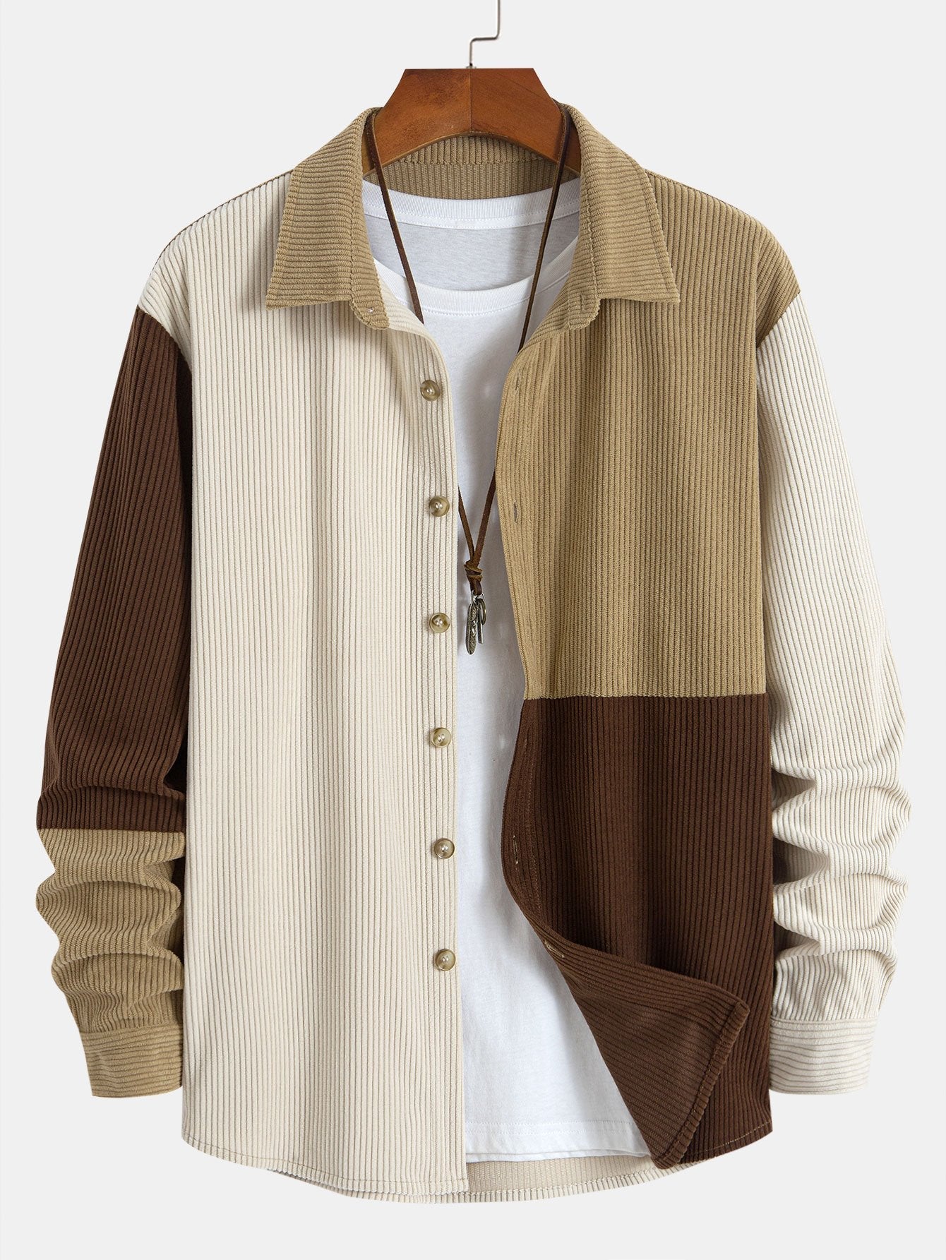 Farbblock Corduroy Hemd mit Knöpfen und gerade geschnittene Corduroy Hose