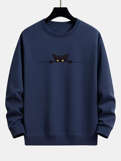 Relaxed Fit Sweatshirt with Black Cat Print