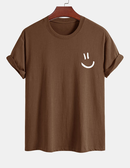 Baumwoll-T-Shirt mit Smiley-Gesicht Druck in regulärer Passform