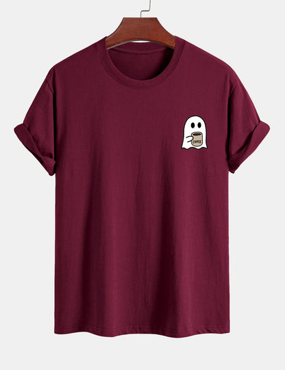 Regular Fit Cotton T-Shirt with Ghost Coffee Print