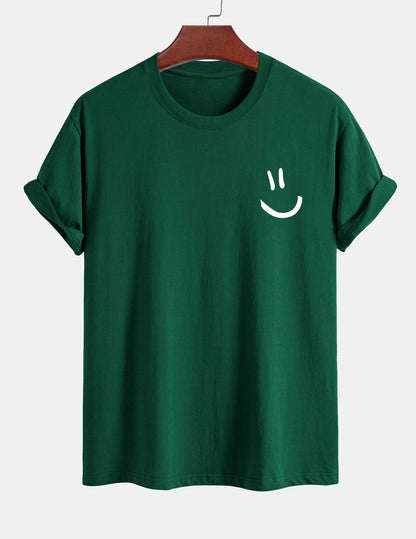 Baumwoll-T-Shirt mit Smiley-Gesicht Druck in regulärer Passform