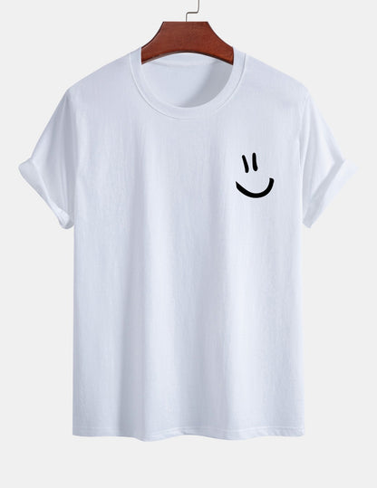 Baumwoll-T-Shirt mit Smiley-Gesicht Druck in regulärer Passform