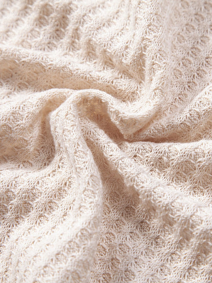 Kurzarm Waffelstrick-Cuban Shirt mit geraden Bein Leinenhose