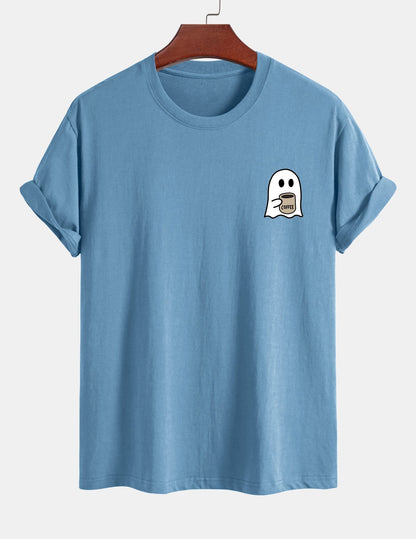 Regular Fit Cotton T-Shirt with Ghost Coffee Print