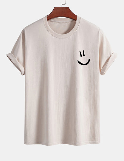 Baumwoll-T-Shirt mit Smiley-Gesicht Druck in regulärer Passform