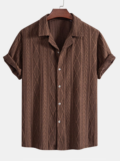 Geometrisches Jacquard-Cuban-Shirt mit gerader Leinenhose