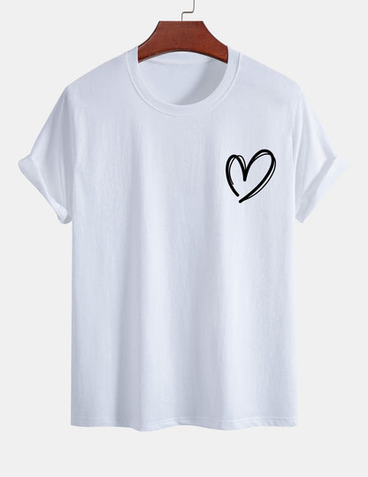 Baumwoll-T-Shirt mit Herzmotiv in regulärer Passform