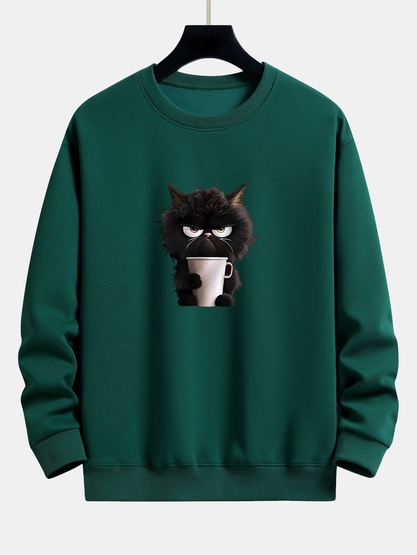 Relaxed Fit Sweatshirt mit Druck einer trinkenden schwarzen Katze