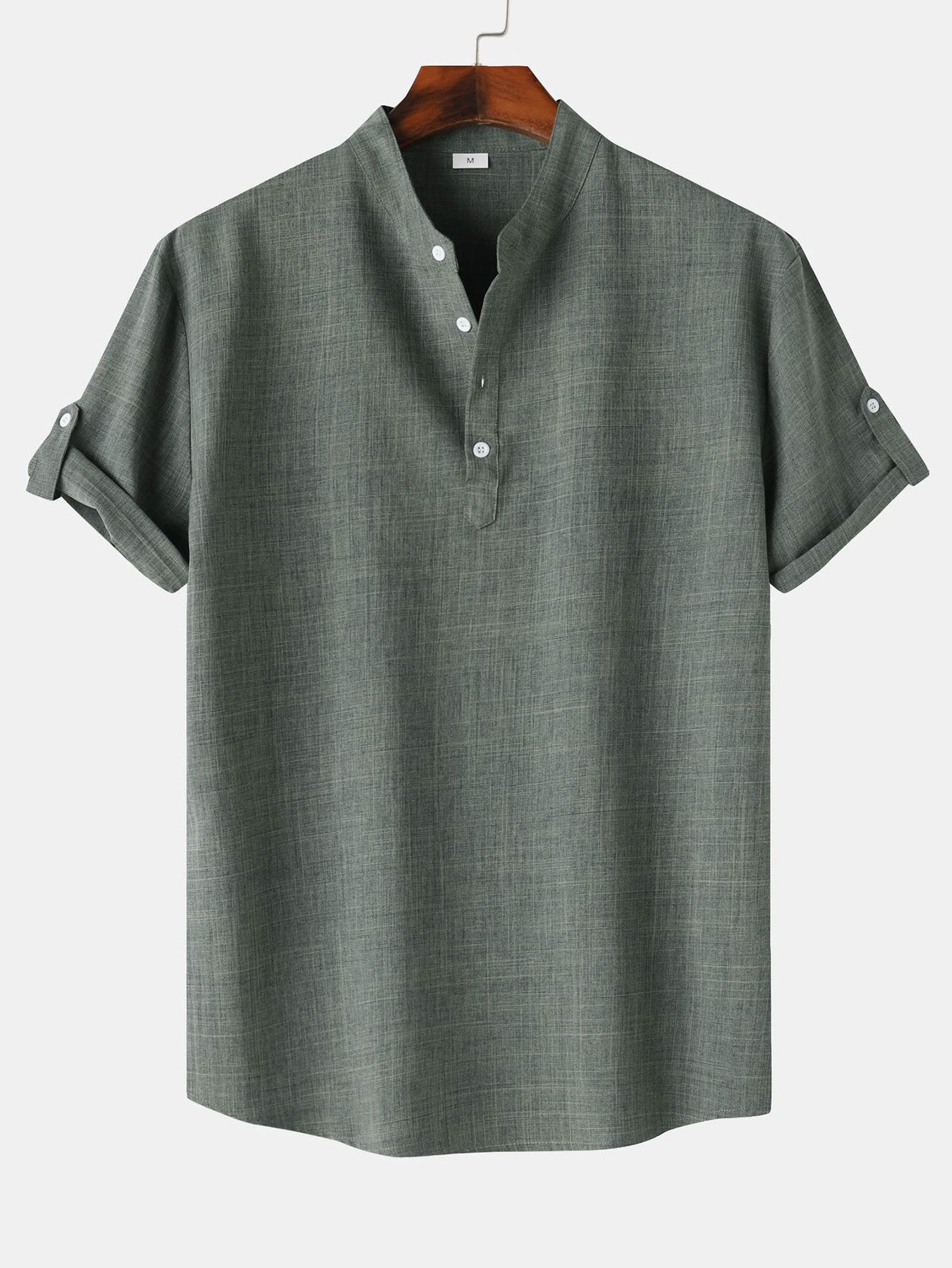 Kurze Ärmel Leinen-Optik Henley-Shirt
