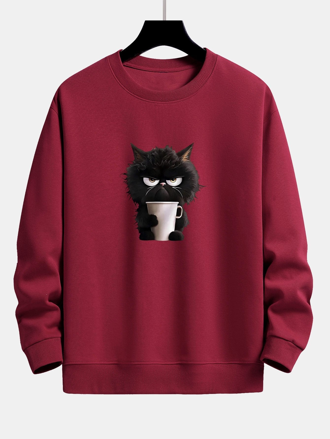 Relaxed Fit Sweatshirt mit Druck einer trinkenden schwarzen Katze