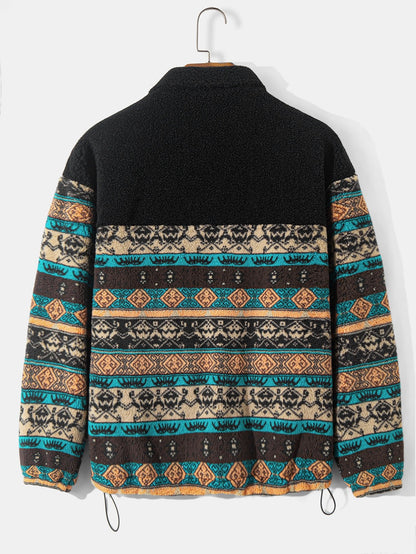 Ethnic Print Teddy Fleece Coat