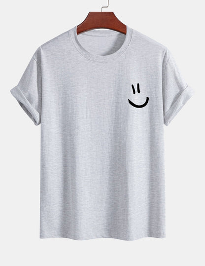Baumwoll-T-Shirt mit Smiley-Gesicht Druck in regulärer Passform
