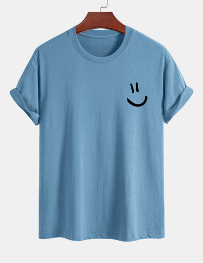 Baumwoll-T-Shirt mit Smiley-Gesicht Druck in regulärer Passform