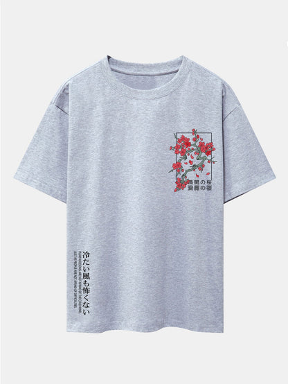 Kirschblüten-Print Oversized Drop Shoulder T-Shirt