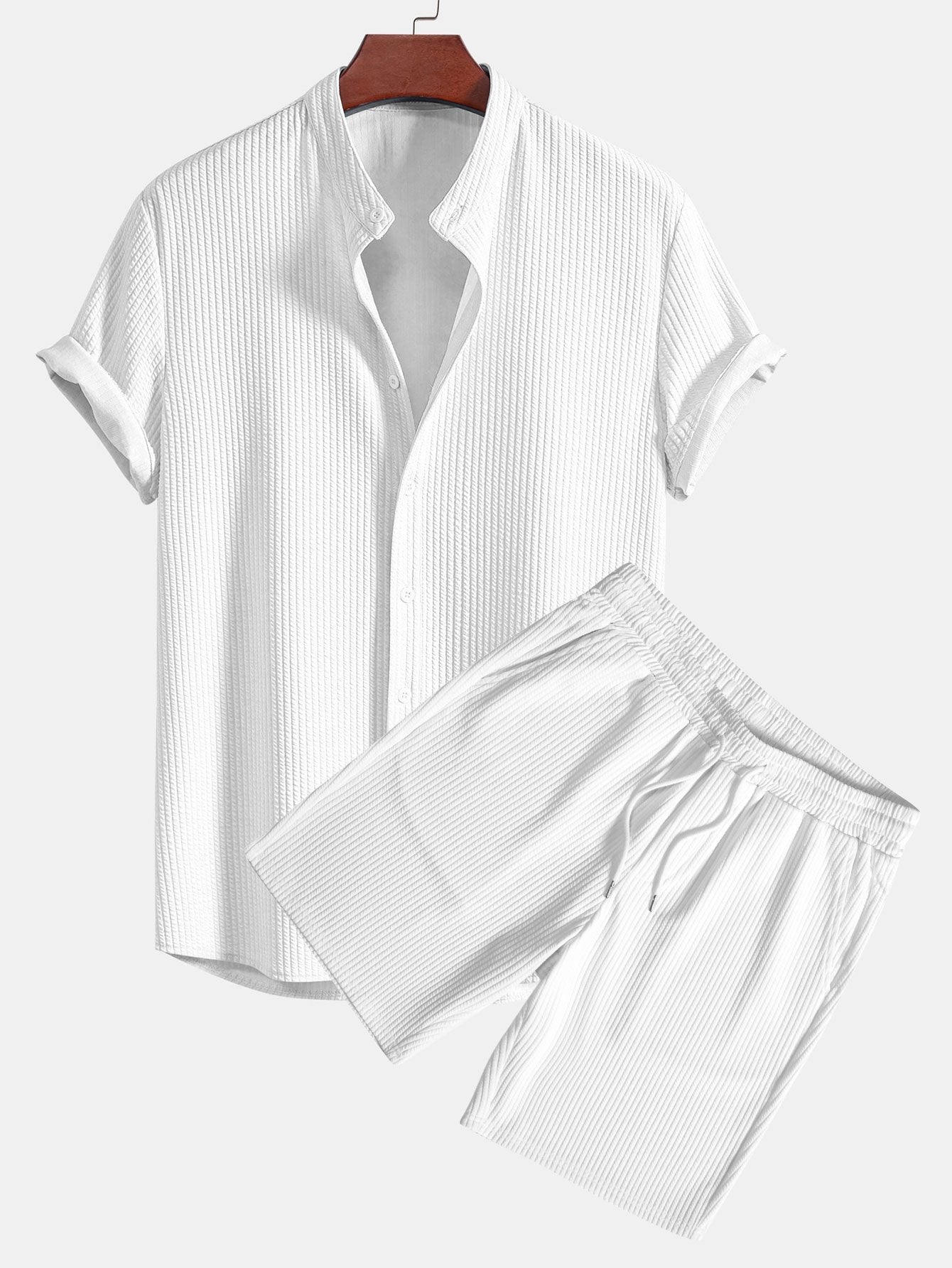 Muscle Fit Ribbed Collar Shirt & Shorts Set