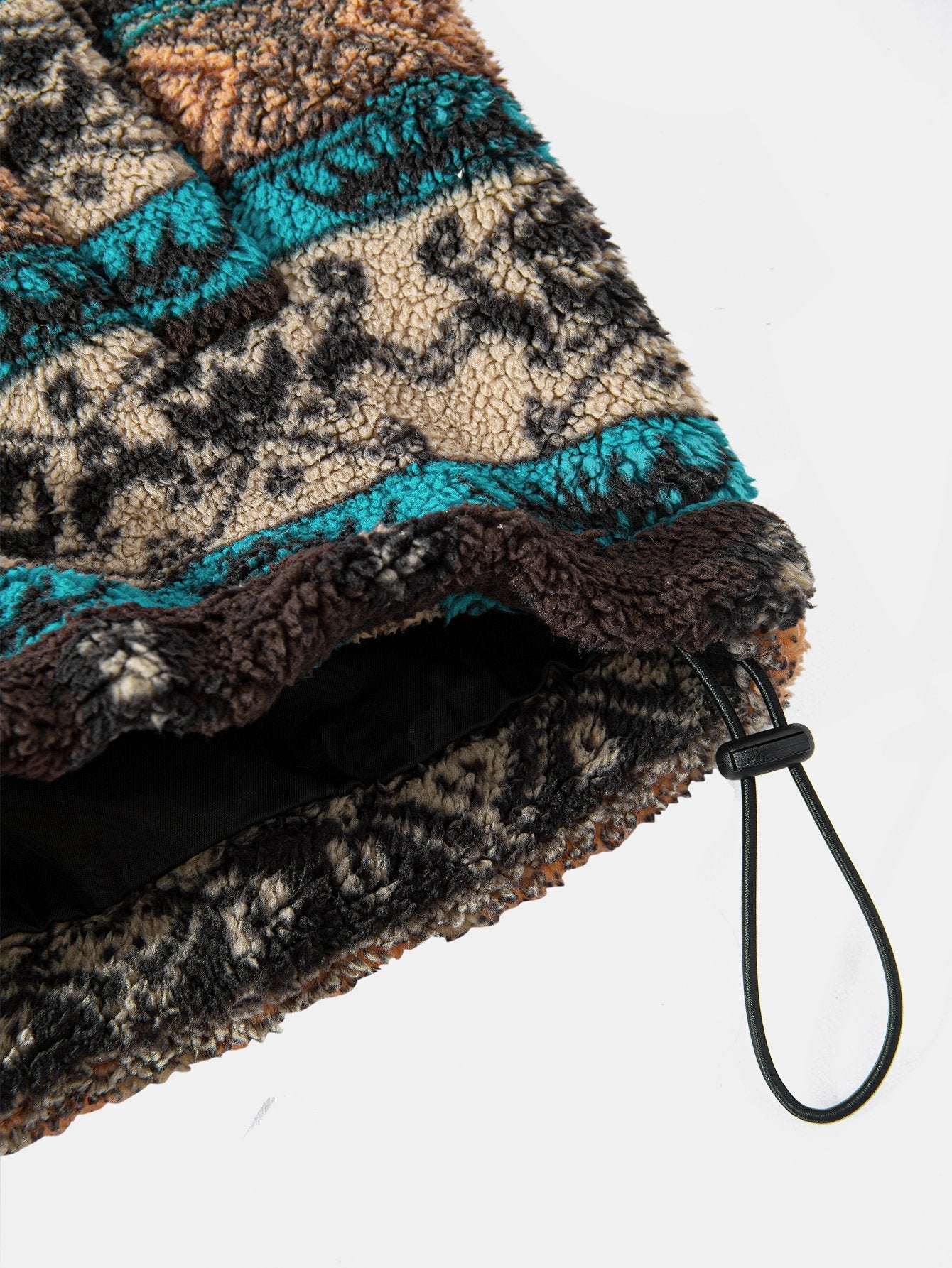 Ethnic Print Teddy Fleece Coat