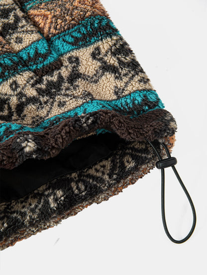Ethnic Print Teddy Fleece Coat