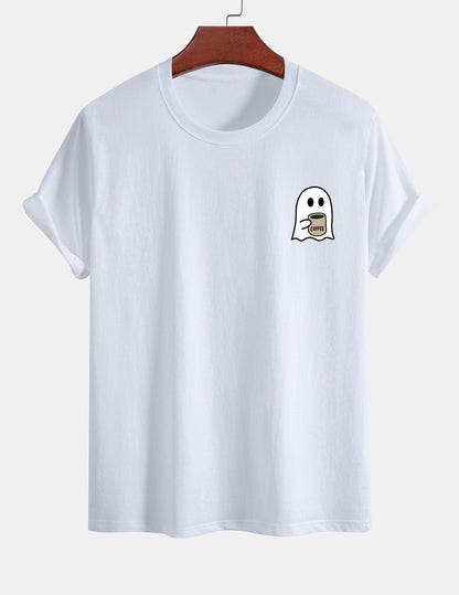 Regular Fit Cotton T-Shirt with Ghost Coffee Print