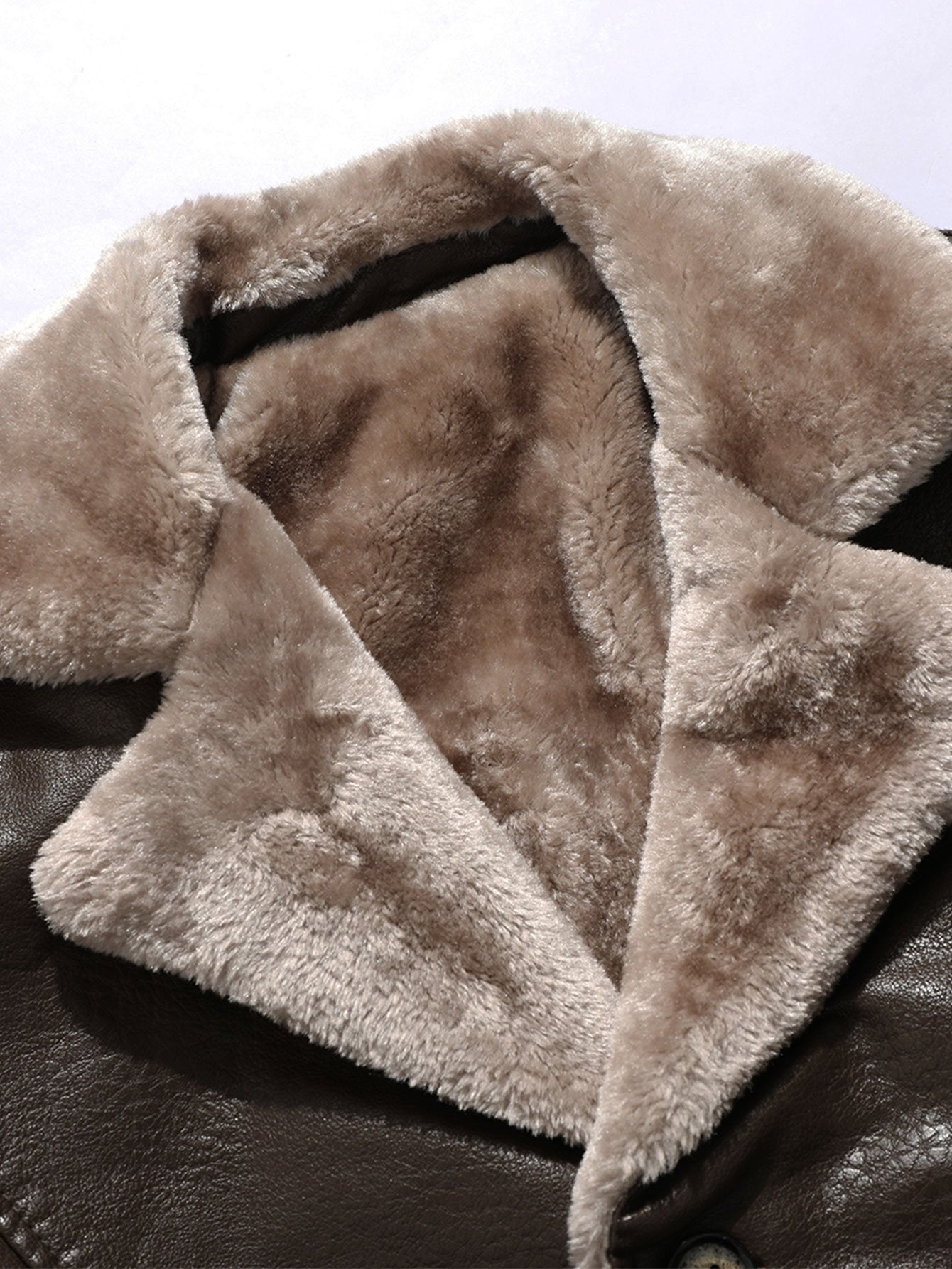 Lange Kunstfell gefütterte PU-Lederjacke