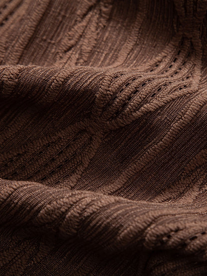 Geometrisches Jacquard-Cuban-Shirt mit gerader Leinenhose