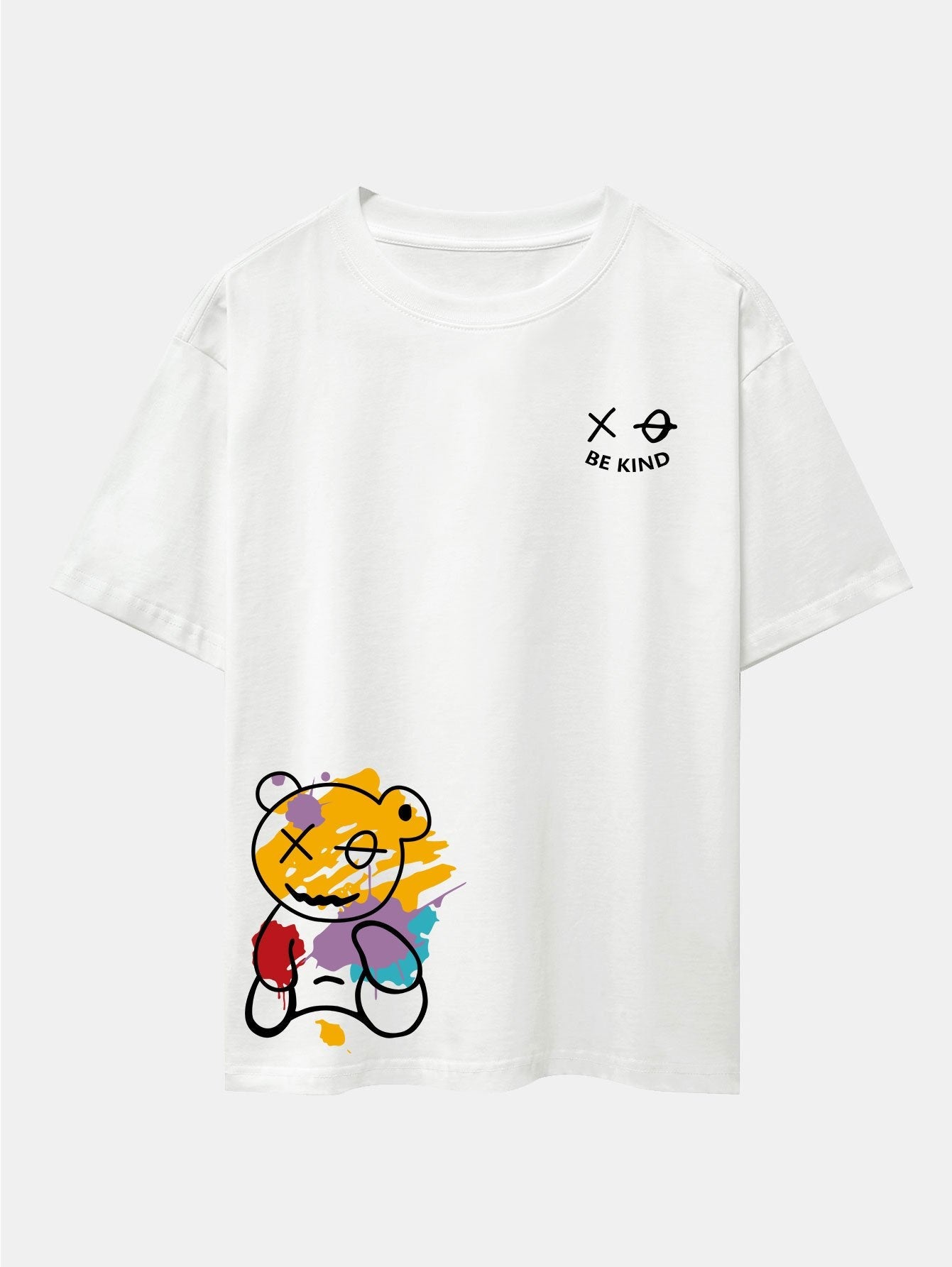 Graffiti Bear Print Oversized Drop Shoulder T-Shirt