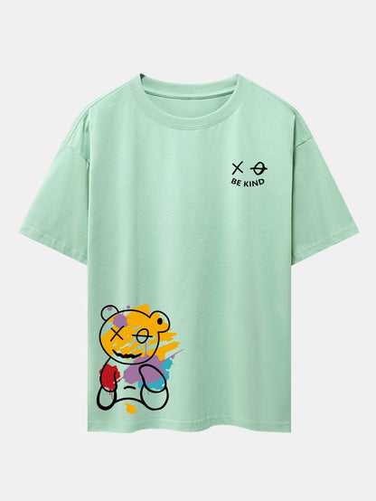 Graffiti Bear Print Oversized Drop Shoulder T-Shirt